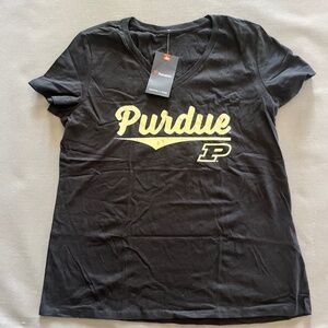 Purdue Women’s V Neck T-Shirt Large L Black Fanatics Short Sleeve Logo